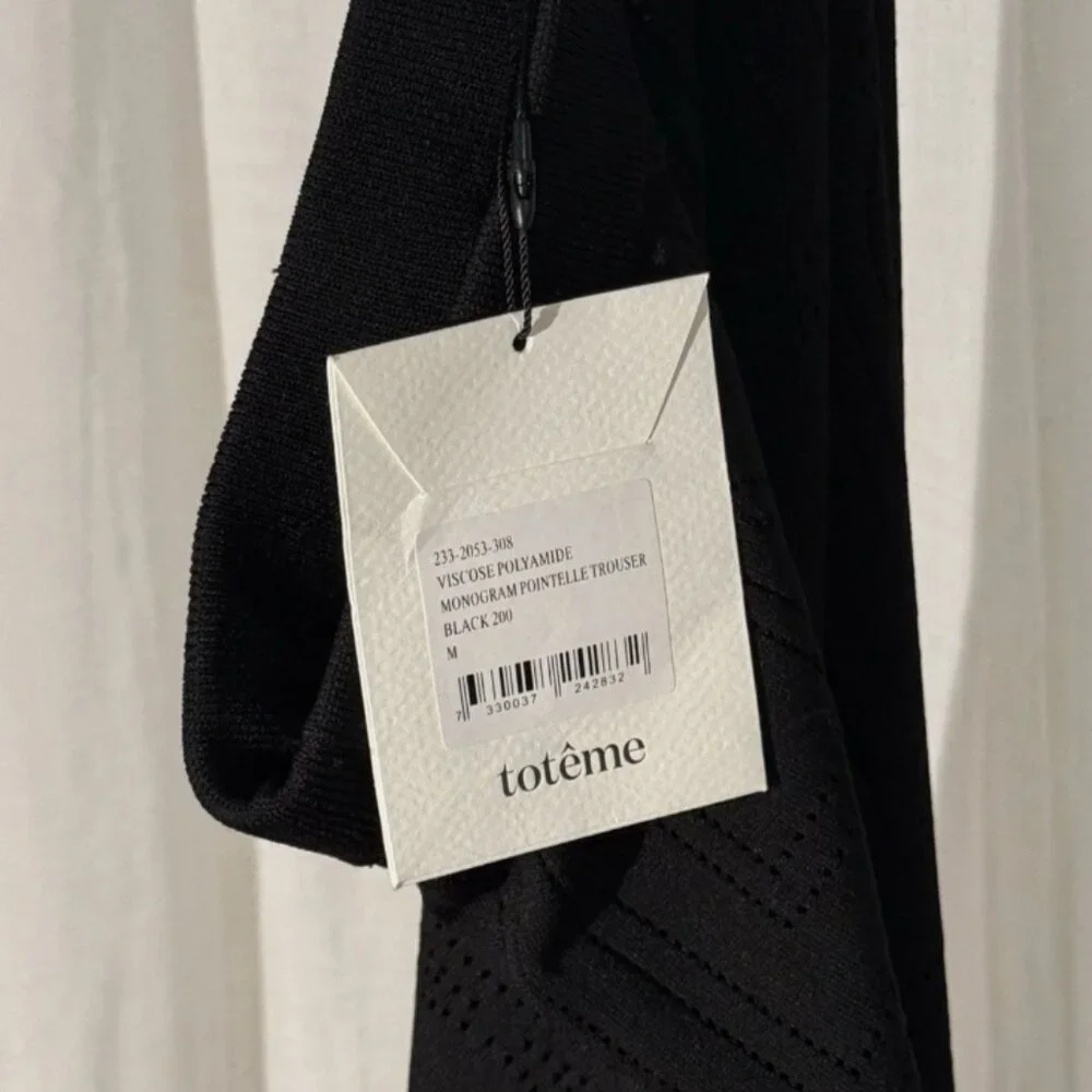 Totême Monogram Pointelle Knit Wide Leg Trousers Black M NWT - Picture 5 of 9